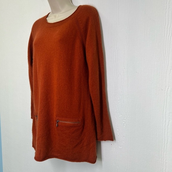 Fenn Wright - Burnt Orange Long Sleeve Zip Pocket 100 Percent Cashmere Sweater M - Picture 6 of 11